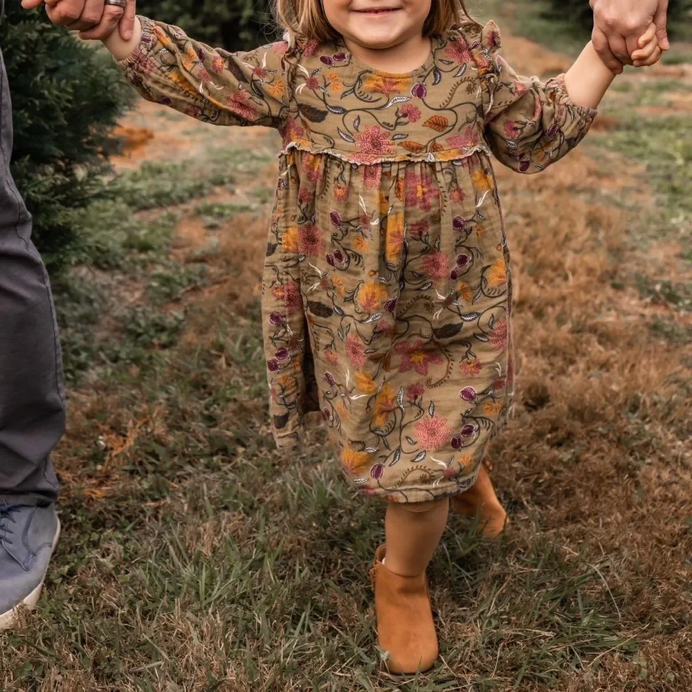 Art Class Floral Dress in Olive Green Fall Colors Paisley Print 3T Toddler Girl